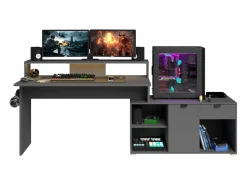 Mesa Gaming|Escritorio gaming modular Playit de melamina con LED 94,8x134 a 167,7x60 cm