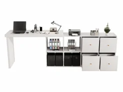 Merax Escritorio giratorio de 360° - 140 x 120 x 78 cm - En forma de L o vertical - con 4 cajones - MDF - Blanco Clearance