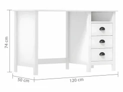 Clicnbuy Escritorio Hill con 3 cajones madera de pino 120x50x74 cm Blanco Clearance