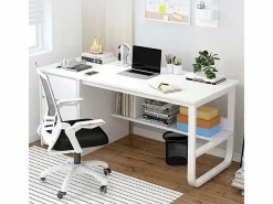 Mesa De Ordenador|Escritorio informático escandinavo de 100 cm con grandes estantes integrados, diseño moderno y ergonómico
