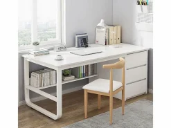 Mesa De Ordenador|Escritorio informático escandinavo de 100 cm con grandes estantes integrados, diseño moderno y ergonómico