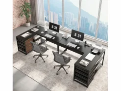 Tribesigns Escritorio informático en forma de L con cajones de almacenamiento, escritorio de oficina en forma de L reversible Negro
