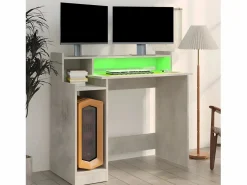 Clicnbuy Escritorio LED madera contrachapada hormigón 97x45x90 cm Gris Best