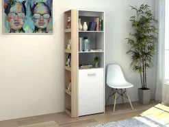 Escritorio librería modular TUPELIO con 10 huecos, color natural y blanco -^Vente-unique Outlet