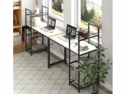 Homcom Escritorio Melón + estantería reversible natural/negro 115,5x110x53 cm Blanco Best