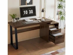 DripeX Escritorio moderno para computadora en MDF+Metal - con almacenamiento abierto y 2 cajones - Marrón - 161x54x76,3cm Marru00f3n Best