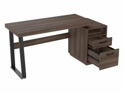 DripeX Escritorio moderno para computadora en MDF+Metal - con almacenamiento abierto y 2 cajones - Marrón - 161x54x76,3cm Marru00f3n Best