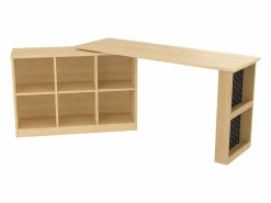 Escritorio Secreter|Escritorio multifuncional, con estantes y armarios, forma variable, tablero grueso, MDF, color natural (140x104x75 cm)