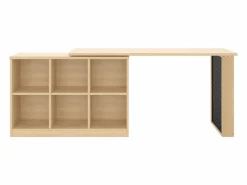 Escritorio Secreter|Escritorio multifuncional, con estantes y armarios, forma variable, tablero grueso, MDF, color natural (140x104x75 cm)