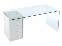 Vente-unique Escritorio Tradicional|Escritorio MURIEL - Cristal templado y MDF - Blanco