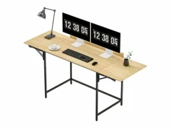 Escritorio para computadora plegable - con patas ajustables de metal - roble y negro - 170x58x78cm^DripeX Discount