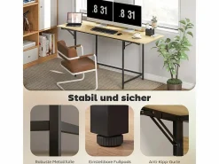 Escritorio para computadora plegable - con patas ajustables de metal - roble y negro - 170x58x78cm^DripeX Discount