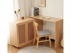 DripeX Mesa De Ordenador|Escritorio para computadora extensible - con 3 cajones y 2 puertas de ratán - función giratoria - MDF - 126x40x75cm