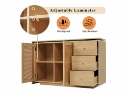 DripeX Mesa De Ordenador|Escritorio para computadora extensible - con 3 cajones y 2 puertas de ratán - función giratoria - MDF - 126x40x75cm