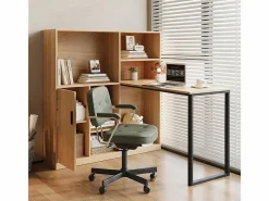 DripeX Escritorio para computadora con almacenamiento - 1 puerta y 7 nichos - patas de hierro - MDF - 120x50x120cm Color natural claro Hot