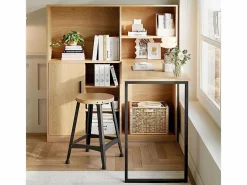 DripeX Escritorio para computadora con almacenamiento - 1 puerta y 7 nichos - patas de hierro - MDF - 120x50x120cm Color natural claro Hot