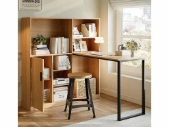 DripeX Escritorio para computadora con almacenamiento - 1 puerta y 7 nichos - patas de hierro - MDF - 120x50x120cm Color natural claro Hot