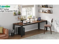 Escritorio para computadora , escritorio para computadora portátil, mesa de estudio, mesa de computadora portátil, escritorio doble largo para el dormitorio de la oficina en casa, 200 x 70 x 75 cm, marrón rústico^Tribesigns Best