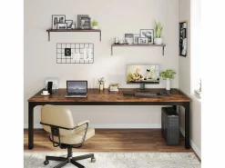 Escritorio para computadora , escritorio para computadora portátil, mesa de estudio, mesa de computadora portátil, escritorio doble largo para el dormitorio de la oficina en casa, 200 x 70 x 75 cm, marrón rústico^Tribesigns Best