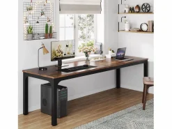 Escritorio para computadora , escritorio para computadora portátil, mesa de estudio, mesa de computadora portátil, escritorio doble largo para el dormitorio de la oficina en casa, 200 x 70 x 75 cm, marrón rústico^Tribesigns Best
