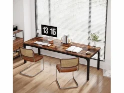 Escritorio para computadora , escritorio para computadora portátil, mesa de estudio, mesa de computadora portátil, escritorio doble largo para el dormitorio de la oficina en casa, 200 x 70 x 75 cm, marrón rústico^Tribesigns Best
