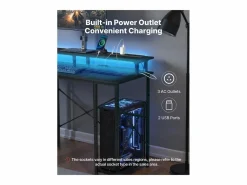 Escritorio para Ordenador SucceBuy 120x50x86,5 cm con Iluminación LED Inteligente y Tomas de Corriente, Mesa de Oficina para Computadora con Soporte para Monitor Negro Best