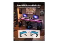 Escritorio para Ordenador SucceBuy 120x50x86,5 cm con Iluminación LED Inteligente y Tomas de Corriente, Mesa de Oficina para Computadora con Soporte para Monitor Negro Best