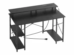 Escritorio para Ordenador SucceBuy 120x50x86,5 cm con Iluminación LED Inteligente y Tomas de Corriente, Mesa de Oficina para Computadora con Soporte para Monitor Negro Best