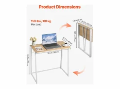 Escritorio para Ordenador SucceBuy Plegable 80 cm, Mesa de Oficina para Computadora Plegable para Espacios Pequeños, Estación de Trabajo en Tablero^