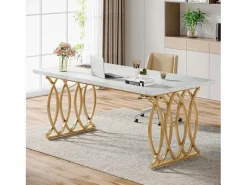 Tribesigns Mesa De Ordenador|Escritorio para ordenador, Mesa de escritorio informática de 160 cm Mesa de estudio moderna para PC Mesa de trabajo Mesa de comedor con patas doradas