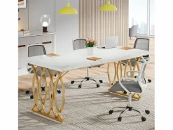 Tribesigns Mesa De Ordenador|Escritorio para ordenador, Mesa de escritorio informática de 160 cm Mesa de estudio moderna para PC Mesa de trabajo Mesa de comedor con patas doradas