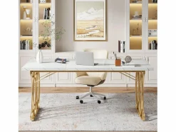 Tribesigns Mesa De Ordenador|Escritorio para ordenador, Mesa de escritorio informática de 160 cm Mesa de estudio moderna para PC Mesa de trabajo Mesa de comedor con patas doradas