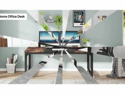 Tribesigns Escritorio para portátil, mesa, escritorio de estudio para oficina en casa, estación de trabajo para oficina, dormitorio, fácil de montar, 160 x 80 x 75 cm (marrón rústico + negro) Marru00f3n New