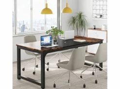 Tribesigns Escritorio para portátil, mesa, escritorio de estudio para oficina en casa, estación de trabajo para oficina, dormitorio, fácil de montar, 160 x 80 x 75 cm (marrón rústico + negro) Marru00f3n New