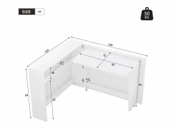 ModernLuxe Escritorio plegable 115×27×93 cm - con función de carga inalámbrica - con estantes y ruedas - Acabado de alto brillo - Blanco