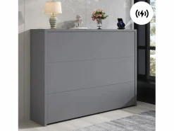 ModernLuxe Escritorio plegable 115×27×93 cm - con función de carga inalámbrica - con estantes y ruedas - Acabado de alto brillo - ​​​ Gris Clearance