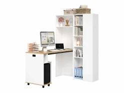 Merax Escritorio Rinconero|Escritorio plegable con estantes + USB - 104 x 30,5 x 160 cm - Librería y escritorio 2 en 1 - MDF -
