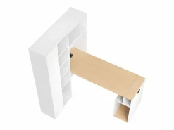 ModernLuxe Escritorio Rinconero|Escritorio plegable con estantes integrados - Librería + escritorio - Toma eléctrica y puerto USB - Estantes ajustables -
