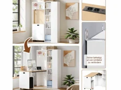 Hauss Spole Escritorio plegable con toma de corriente y estante, estantería y escritorio dos en uno Blanco Outlet