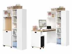 Hauss Spole Escritorio plegable con toma de corriente y estante, estantería y escritorio dos en uno Blanco Outlet