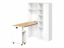 Hauss Spole Escritorio plegable con toma de corriente y estante, estantería y escritorio dos en uno Blanco Outlet