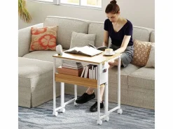Escritorio plegable, diseño compacto, madera, natural, con estante y ruedas (63x50x75 cm)^ Sale