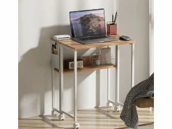 Escritorio plegable, diseño compacto, madera, natural, con estante y ruedas (63x50x75 cm)^ Sale