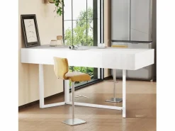 Escritorio plegable multifunción con enchufe europeo - MDF, negro y roble, con espacio de almacenamiento (120x50x76 cm) Blanco Outlet