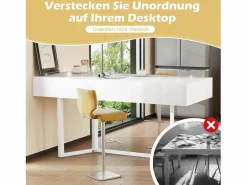 Escritorio plegable multifunción con enchufe europeo - MDF, negro y roble, con espacio de almacenamiento (120x50x76 cm) Blanco Outlet