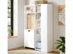 Escritorio plegable 104.5x30.5x160 cm - con estantería - enchufes y puertos USB - Estantes ajustables - Con ruedas - +natural^ModernLuxe Hot