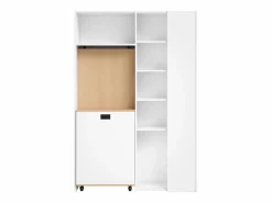 Escritorio plegable 104.5x30.5x160 cm - con estantería - enchufes y puertos USB - Estantes ajustables - Con ruedas - +natural^ModernLuxe Hot