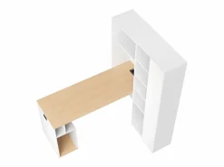 Escritorio plegable 104.5x30.5x160 cm - con estantería - enchufes y puertos USB - Estantes ajustables - Con ruedas - +natural^ModernLuxe Hot