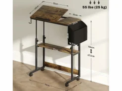 Escritorio regulable en altura con ruedas y espacio de almacenamiento, superficie inclinable, metal y madera, marrón rústico (92x40x67,5-104 cm)^ Online