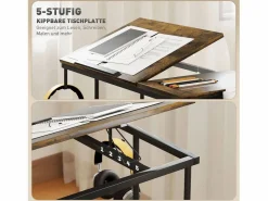 Escritorio regulable en altura con ruedas y espacio de almacenamiento, superficie inclinable, metal y madera, marrón rústico (92x40x67,5-104 cm)^ Online